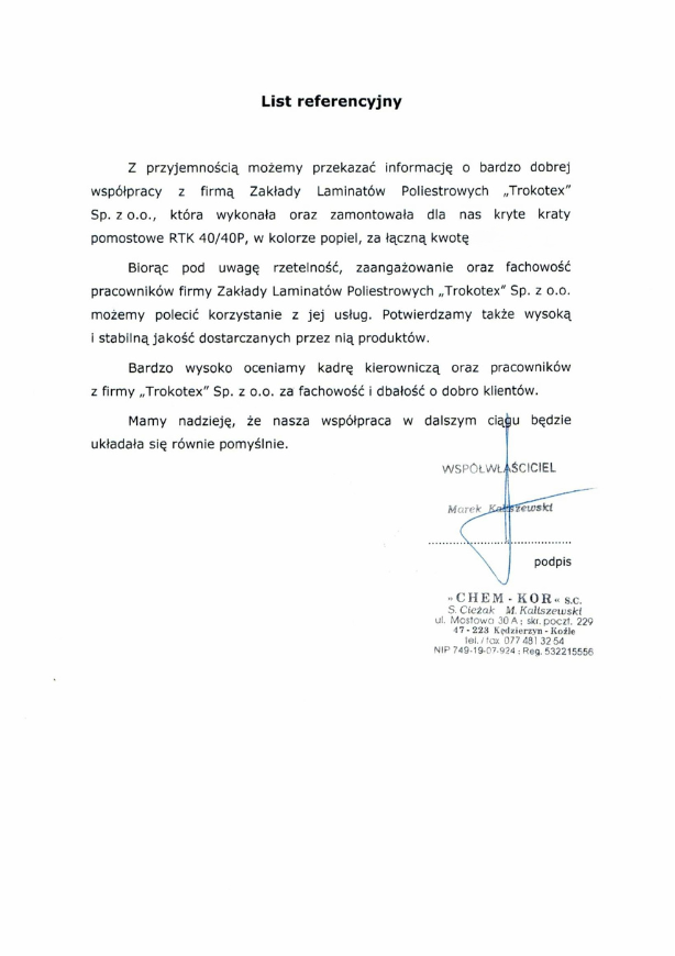 Referencja projektu – kraty pomostowe Trokotex