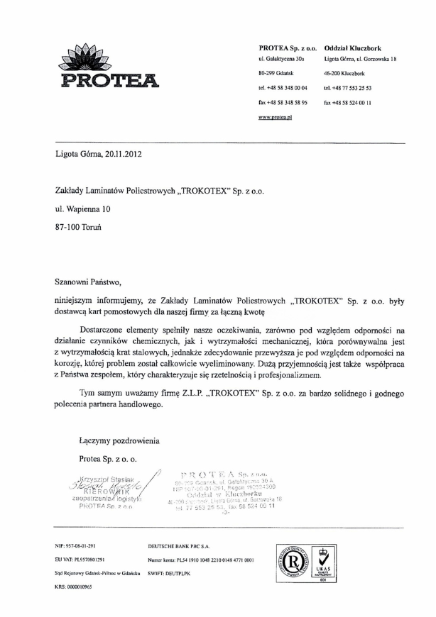 Referencja klienta – realizacja krat pomostowych Trokotex