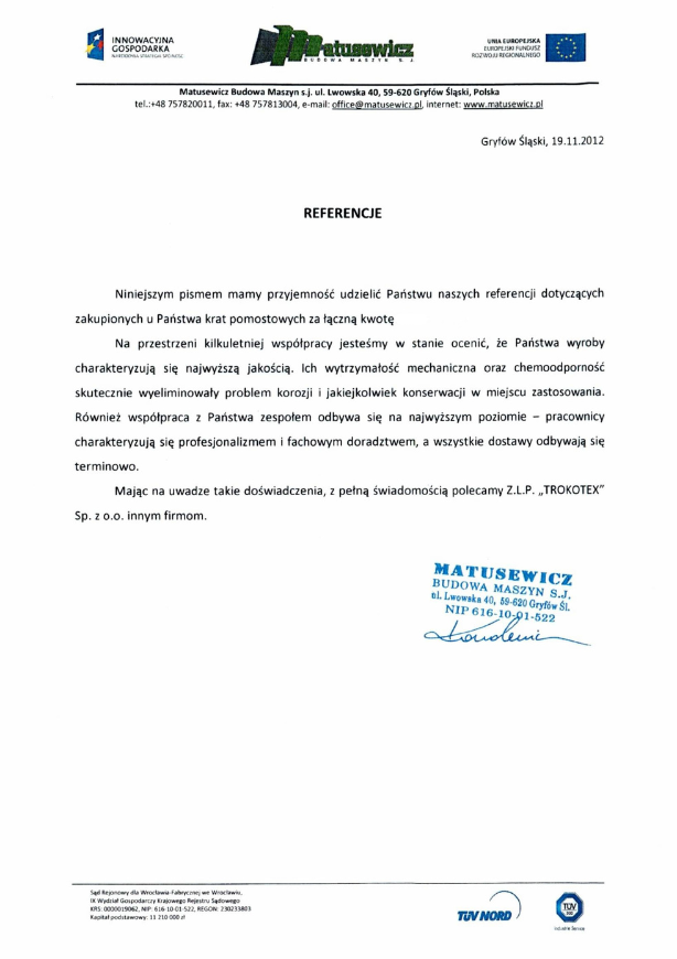 Referencja – terminowe dostawy krat pomostowych Trokotex